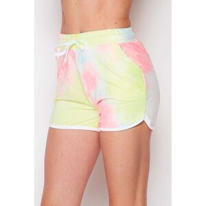 Buttery Smooth Pink and Yellow Tie Dye Drawstring Waist Dolphin Shorts with